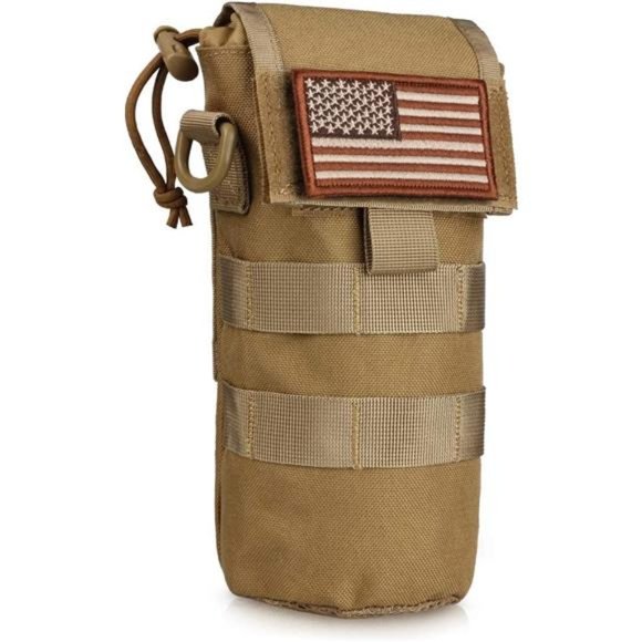 Water Bottle Pouch Folding, Tactical Molle Foldable Holder + American Flag Patch